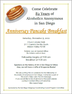 Pancake Breakfast SD Central Office @ Church (Linder Hall) 2111 Camino Del Rio South Mission Valley 92108