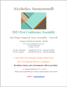 2023 Post-conference Assembly (A Hybrid Event) @ First United Methodist Church < Linder Hall > 2111 Camino del Rio South San Diego, CA 92108